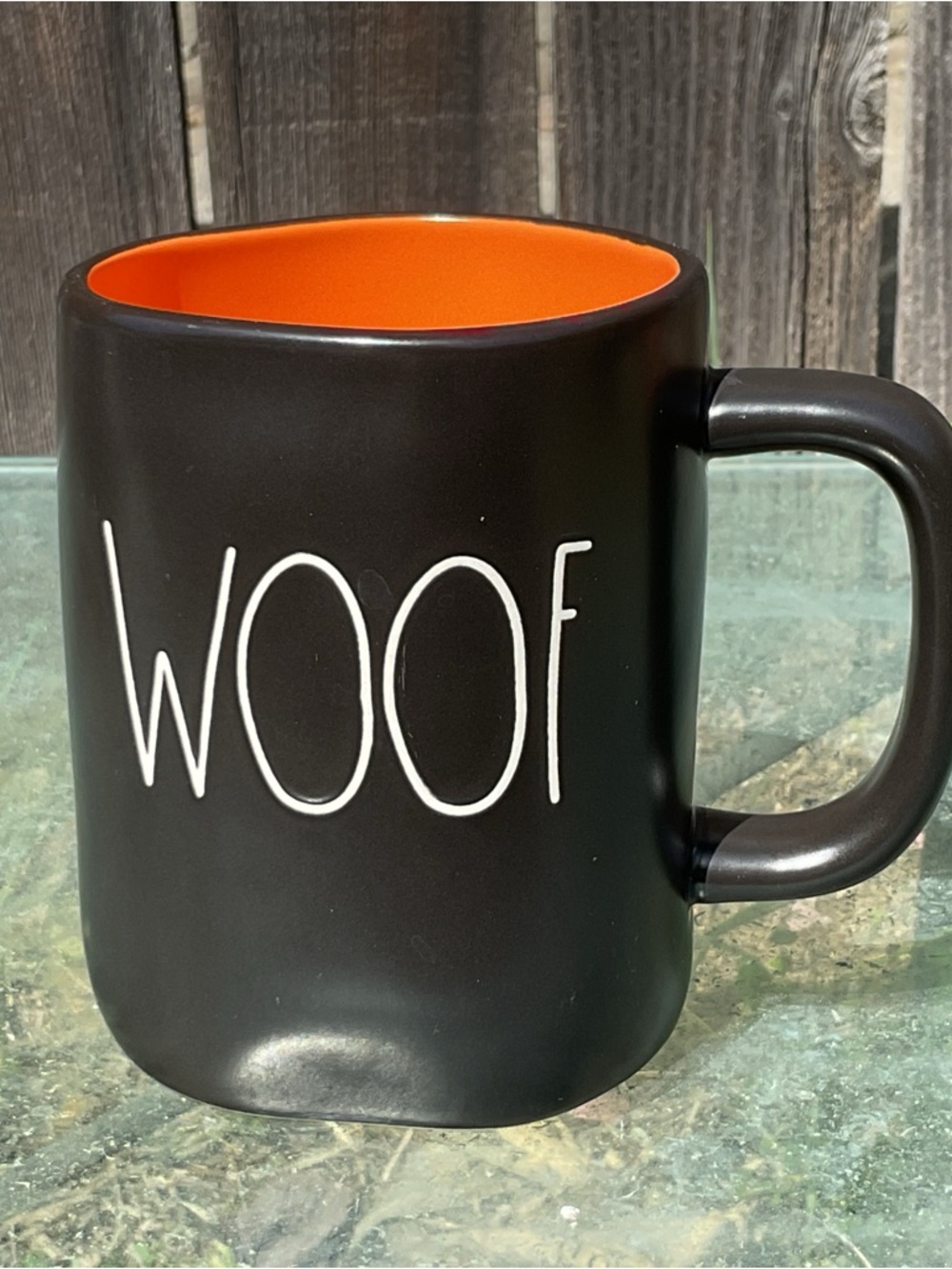 RAE DUNN Halloween LL "Woof" Black Mug Orange Inside Mug By Magenta